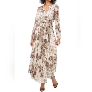 Vince Camuto Metallic Paisley Floral Long Sleeve V-Neck Maxi Dress Size: S